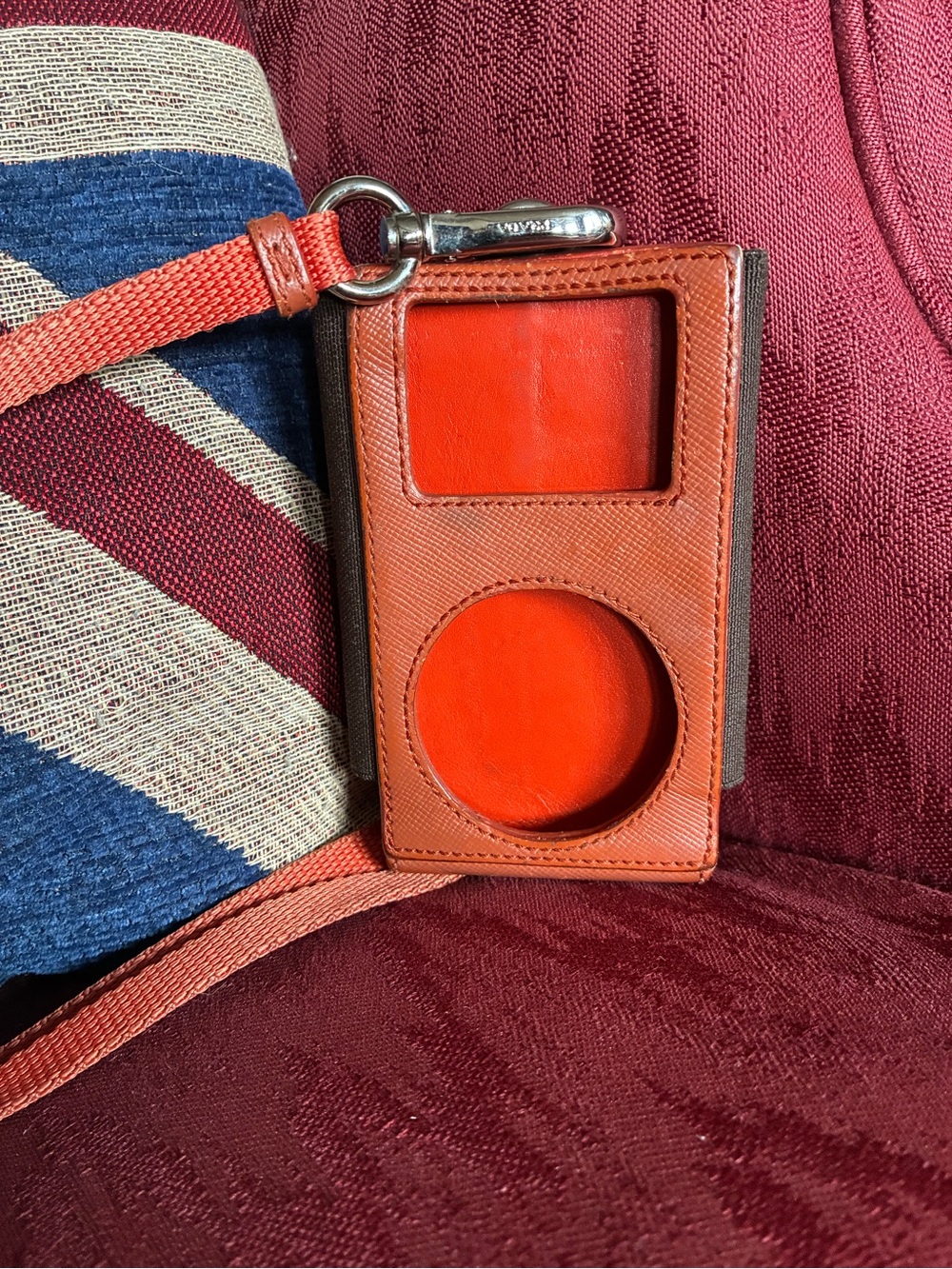 Prada Orange Saffiano Leather Ipod/Cellphone Case with Neck Lanyard - Picture 4 of 12